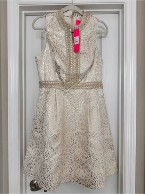 Lilly Pulitzer Franci Ivory Dress with Gold Accents - Sleeveless Party Dress